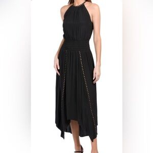 Ramy Brook Nelly Navy Blue Studded Asymmetrical Blouson Midi Dress